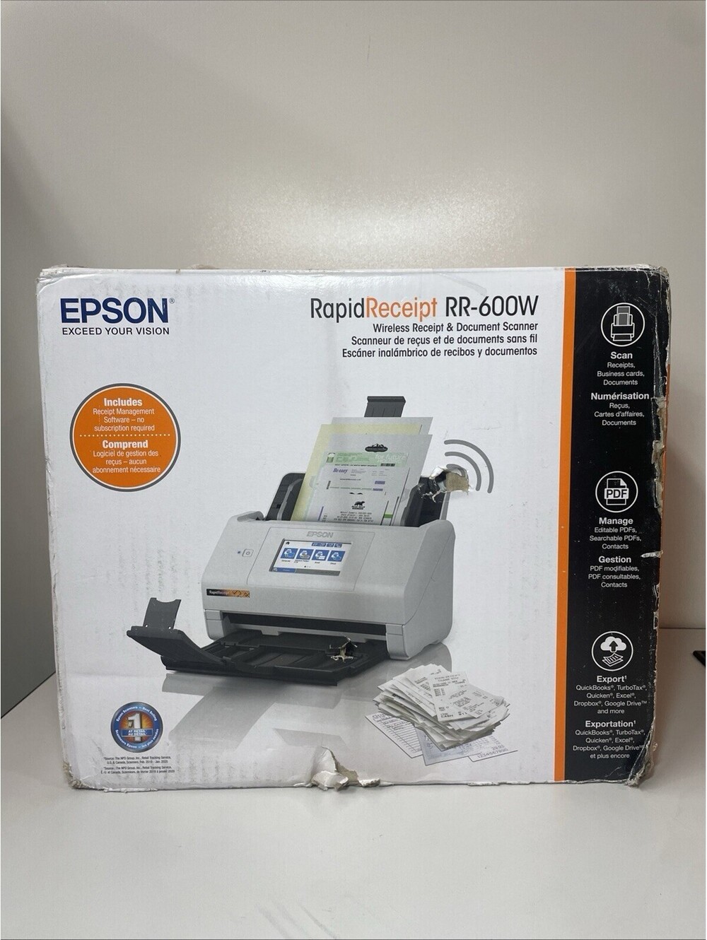 Epson RR-600W RapidReceipt Wireless Receipt and Desktop Document Scanner